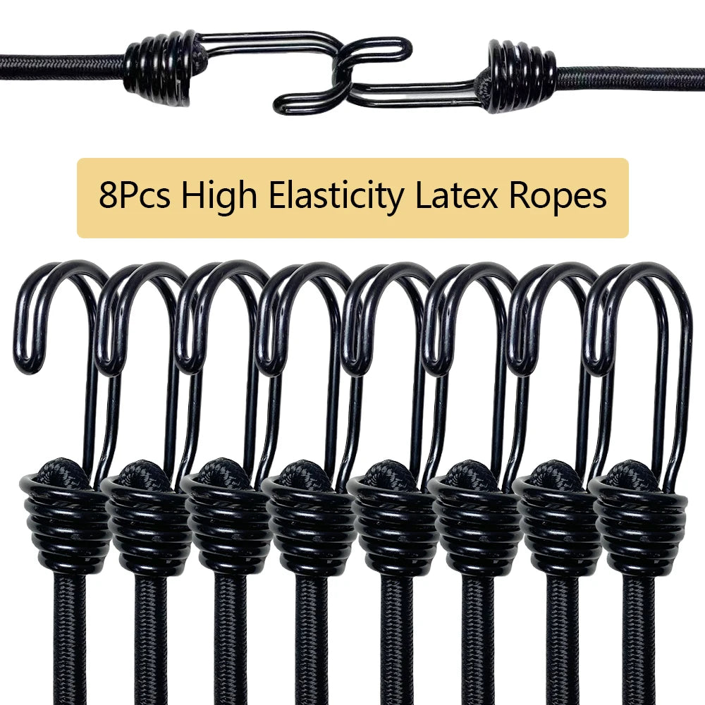 Elastic Bungee Cord Set (2/6/8 PCS) – Heavy Duty Latex Tie Down Straps for Camping, Bikes & Car Luggage Trekker Essentials