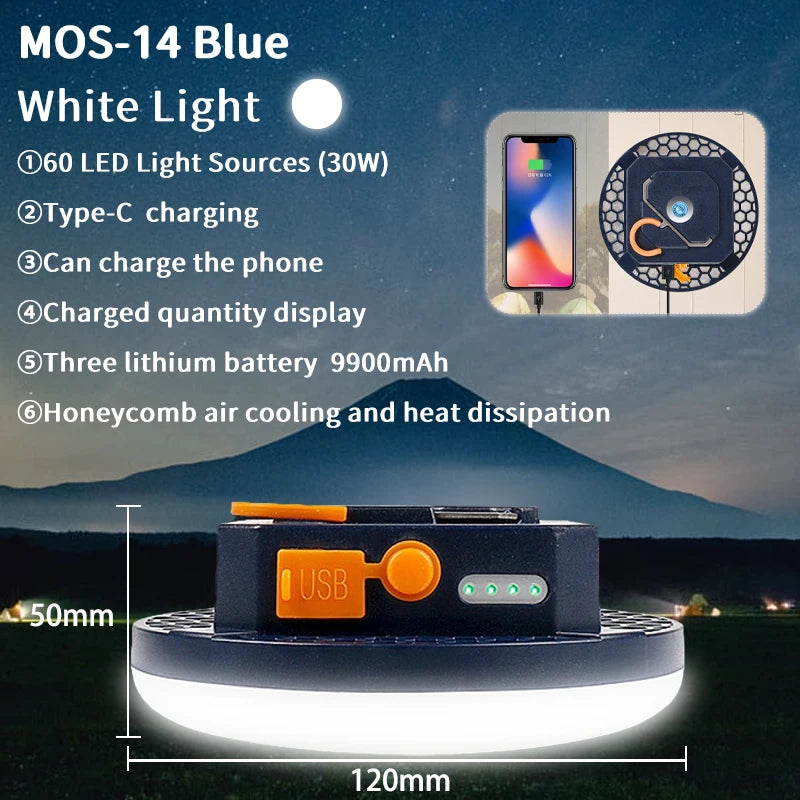 9900mAh Rechargeable Camping Lantern: Ultra-Bright LED Work Light with Magnet & Power Bank