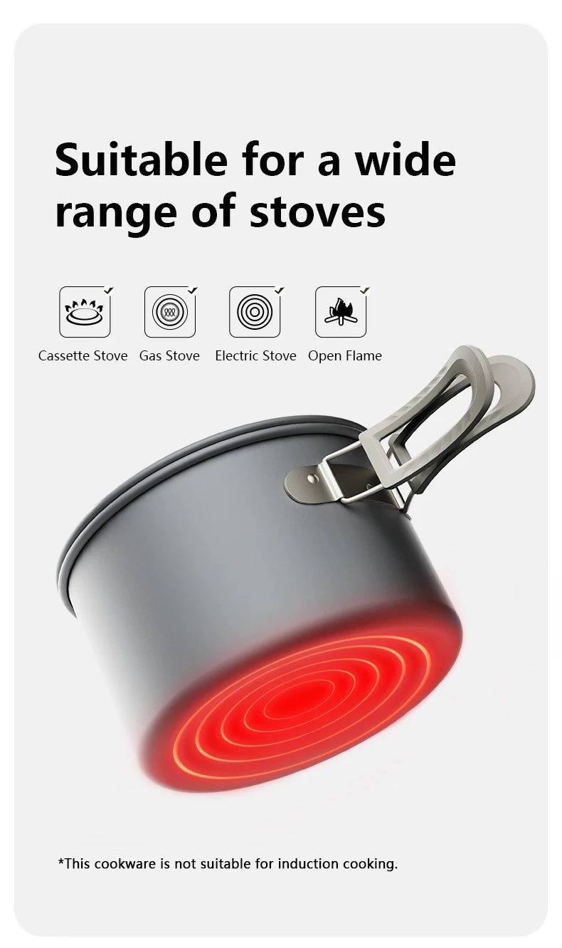 Portable Camping Cookware Kit – Outdoor Frying Pan, Kettle & Foldable Cooking Utensils Set for Camping & Picnic Trekker Essentials