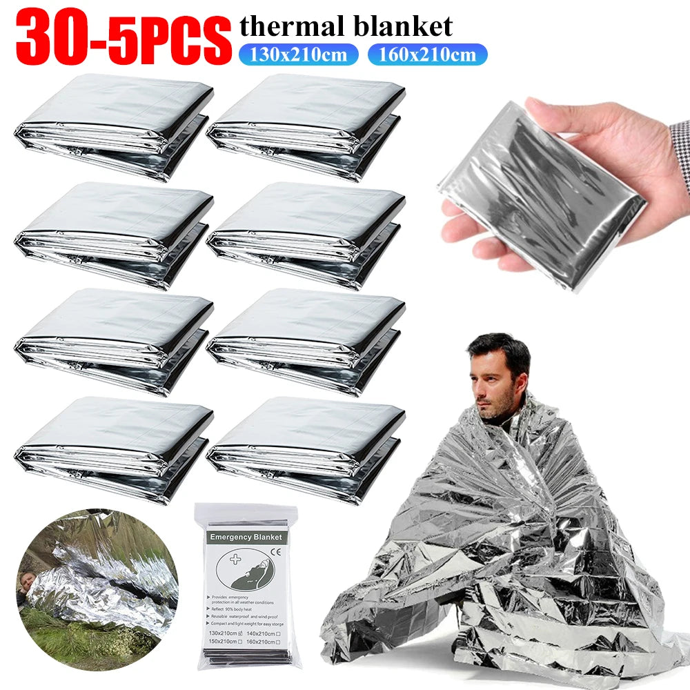30-1PCS Emergency Rescue Blanket Outdoor Survive First Aid survival blanket Military Rescue Kit Rescue Foil Thermal Blanket ﻿ Trekker Essentials