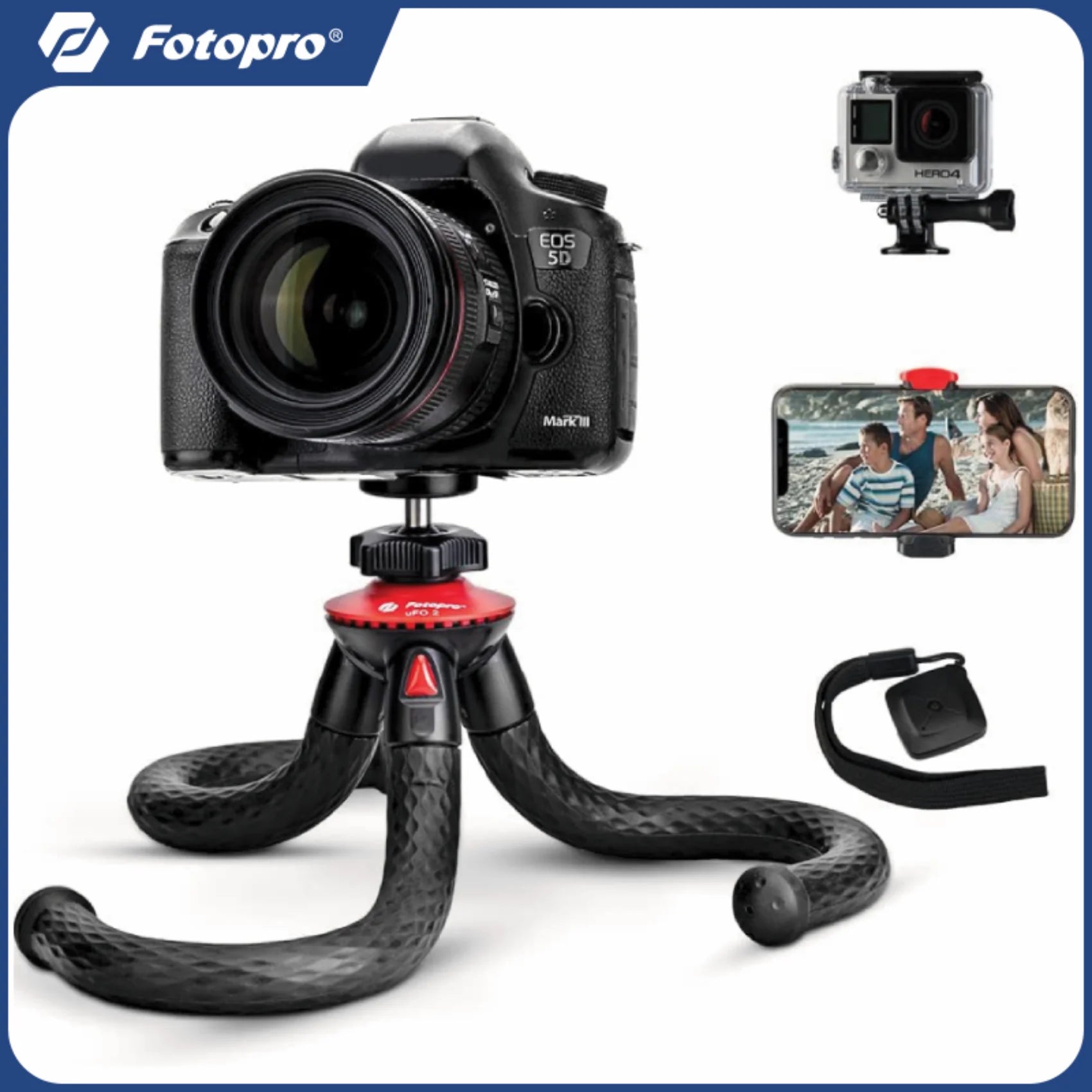 Fotopro UFO2 SET Tripod for iPhone Flexible Camera Tripod with Adapter Travel Phone Tripod Stand for Live Streaming Video Trekker Essentials