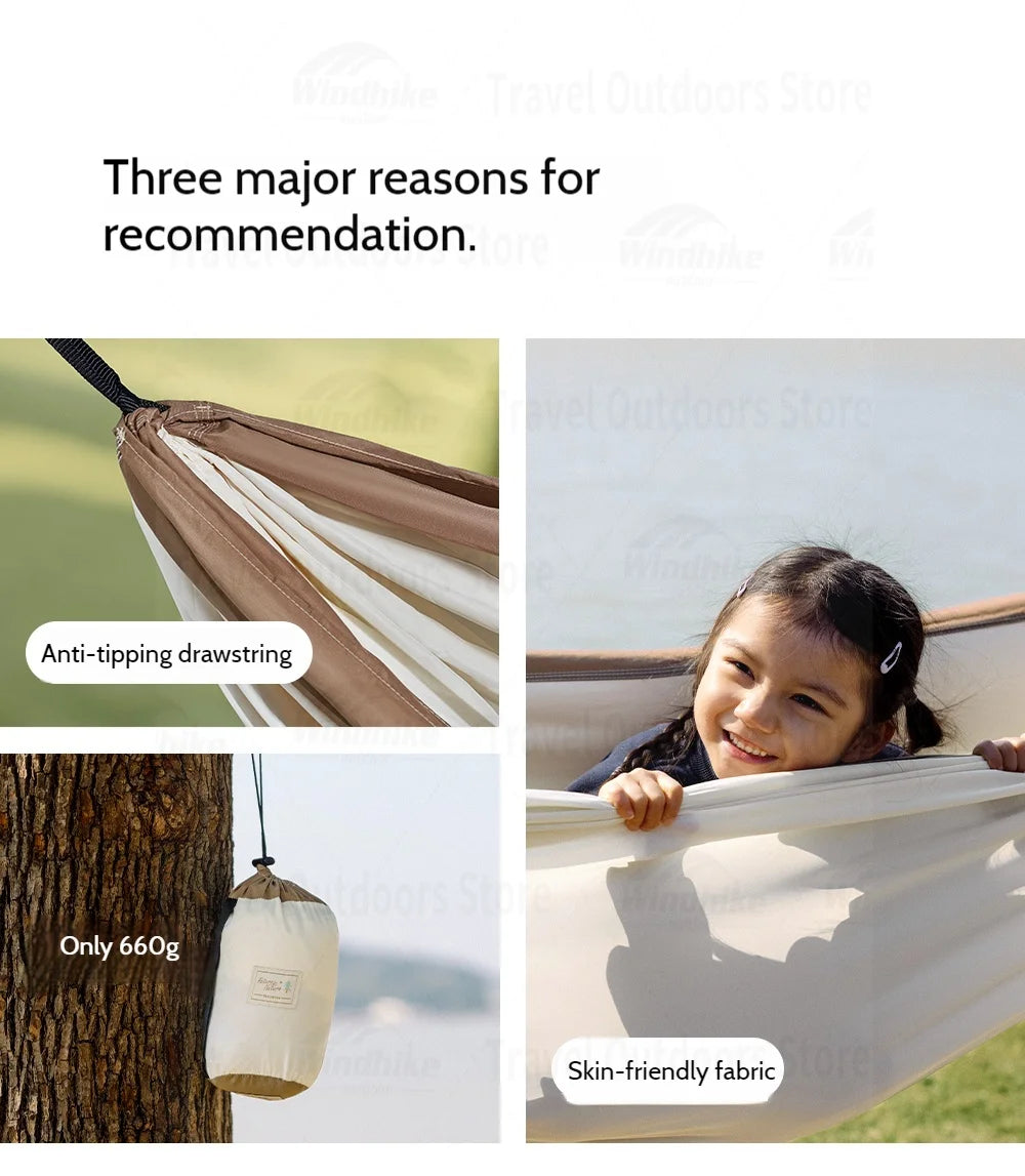 Naturehike Ultralight Swing Hammock Anti-Tip High Load Capacity 200kg for Camping Family Travel 1-2 Person Hanging Sleeping Bed