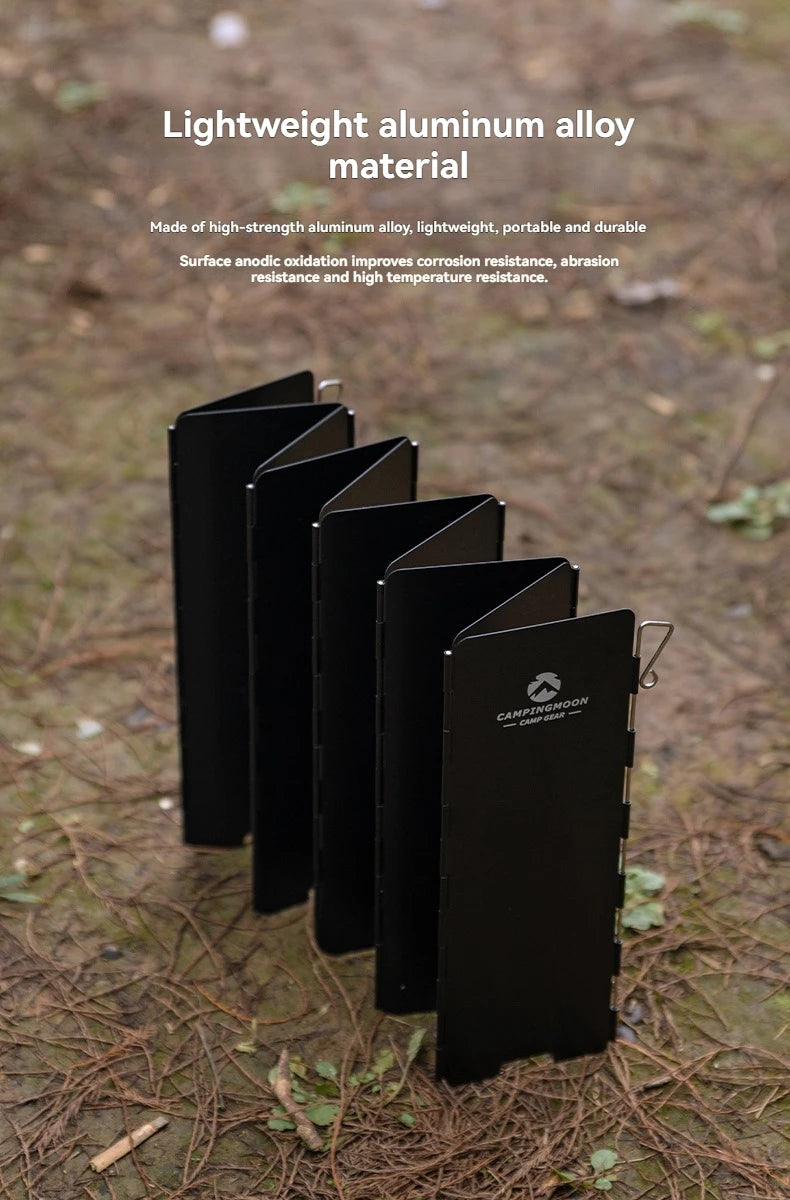 CAMPINGMOON YD8/YD10 Wind Shield – Foldable Aluminum Alloy Gas Stove Wind Guard for Camping, Hiking & Outdoor Cooking