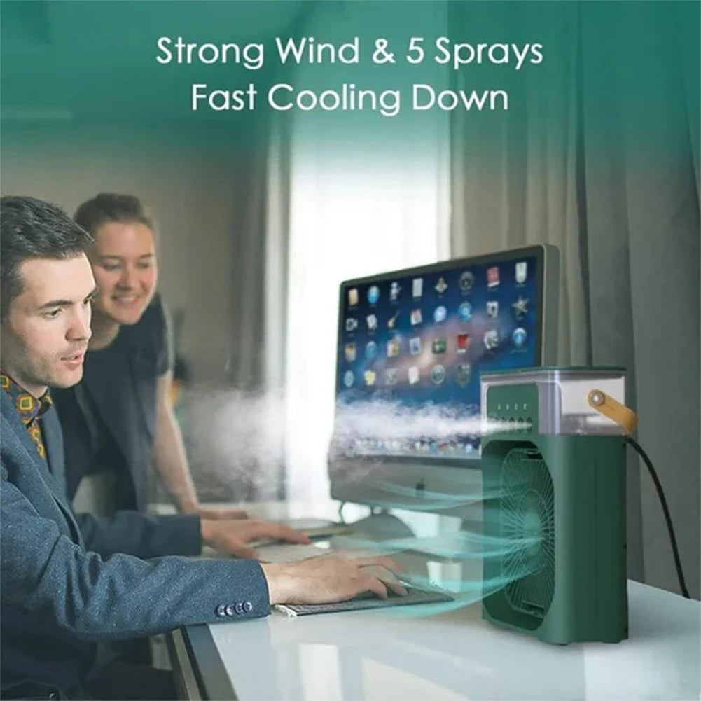 Ventilador eléctrico con humidificador: enfriador de aire portátil para camping y cochecitos de bebé