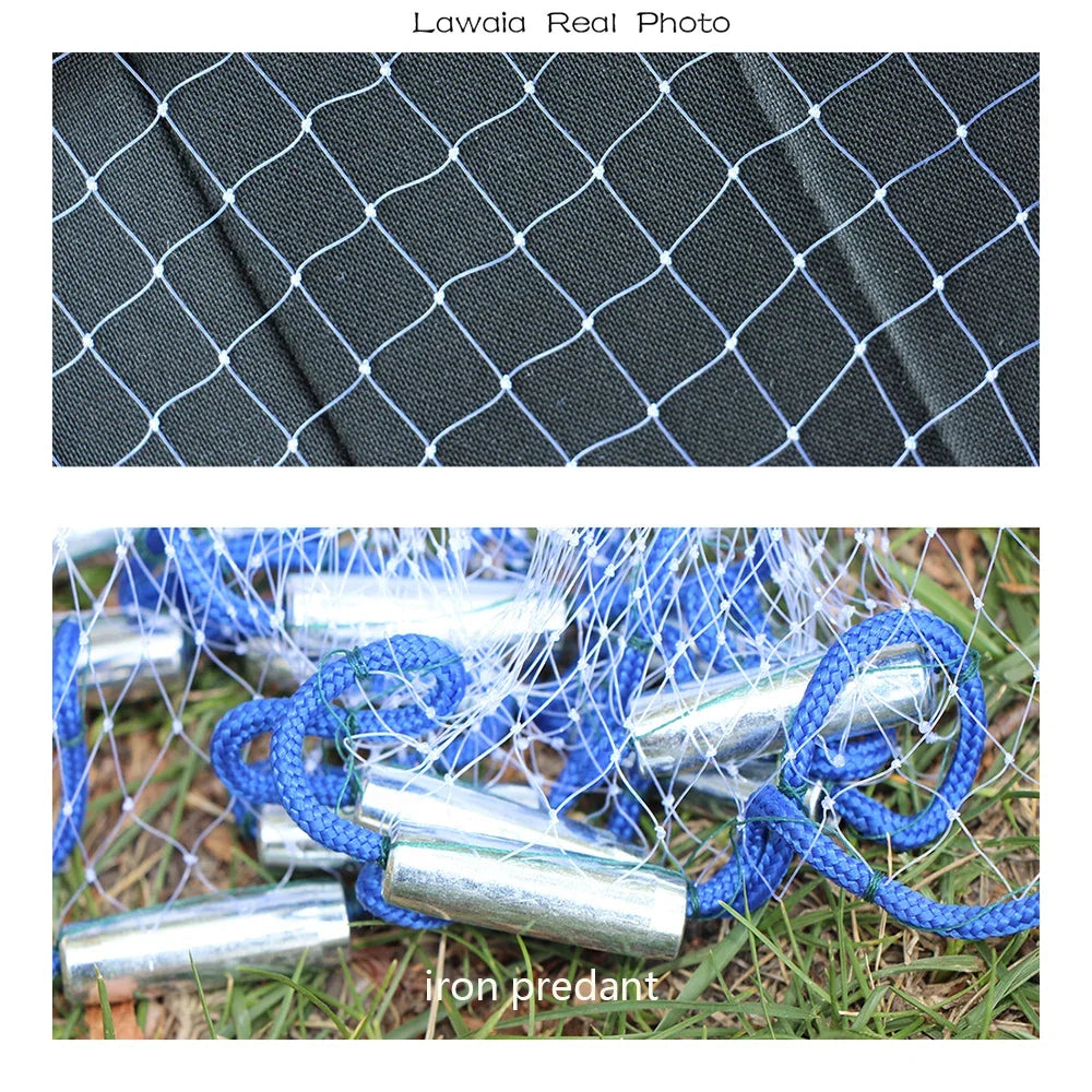Lawaia Hand Cast Net Aluminum or Blue Plastic Ring Folding Network Steel Pendant Monofilament Nylon Fishing Line Fishnet Trekker Essentials