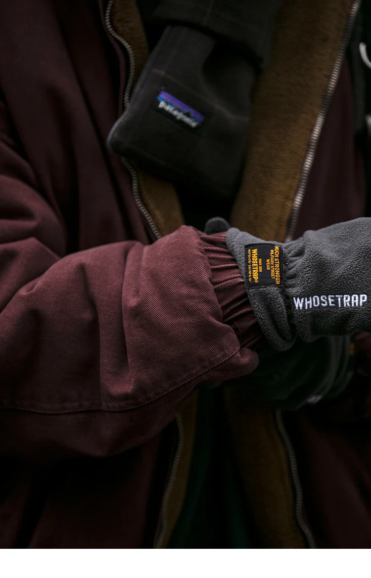 Vintage Polar Fleece Jacket Men's Winter Thick Loose Fit Streetwear Warm Coat