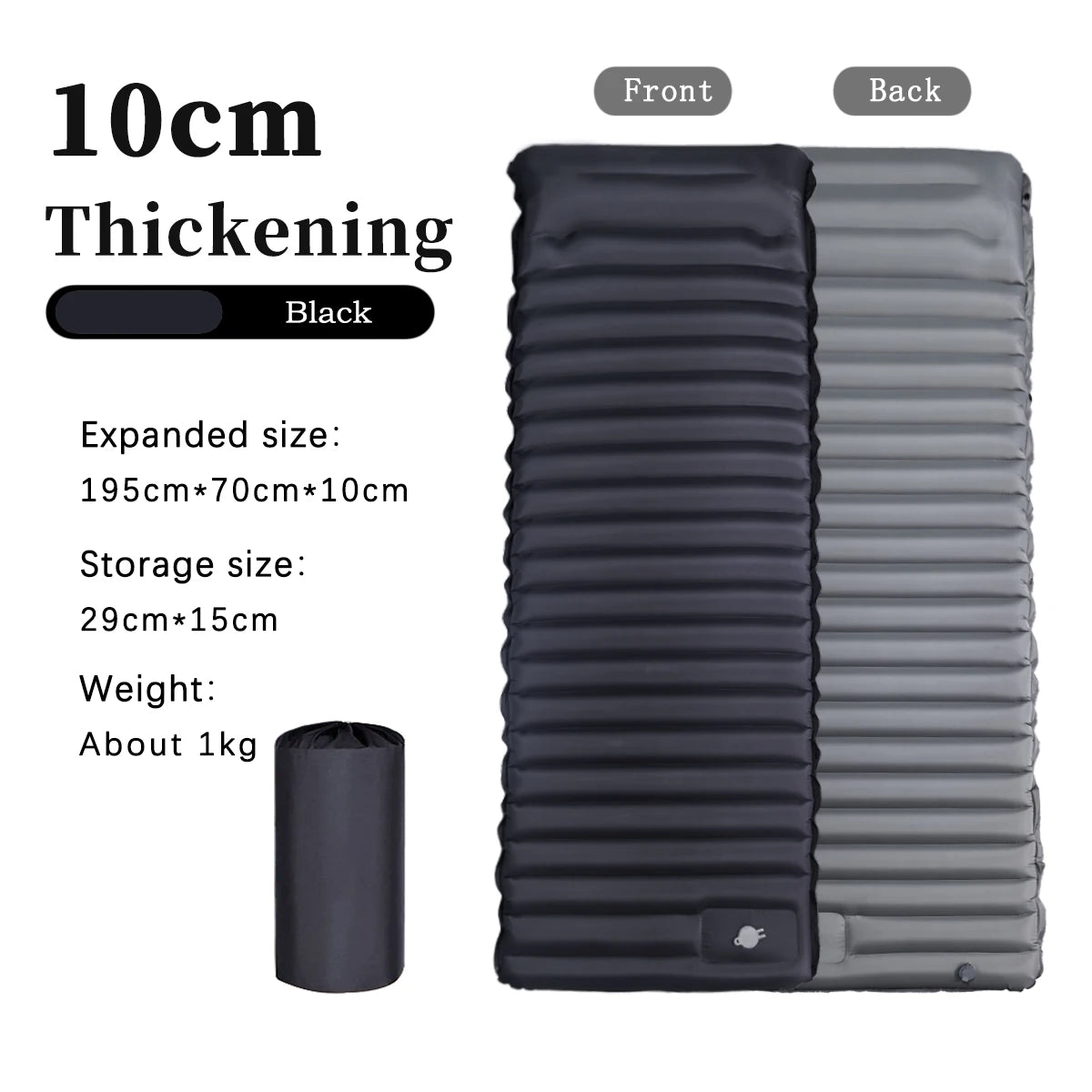 Ultra-Light 10cm TPU Inflatable Camping Pad with Built-In Pump