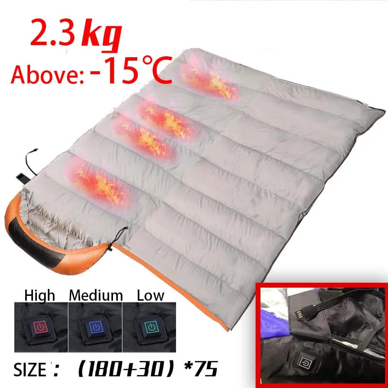 USB Heated Sleeping Bag – Waterproof Lightweight Winter Gear with 4-Zone Heating