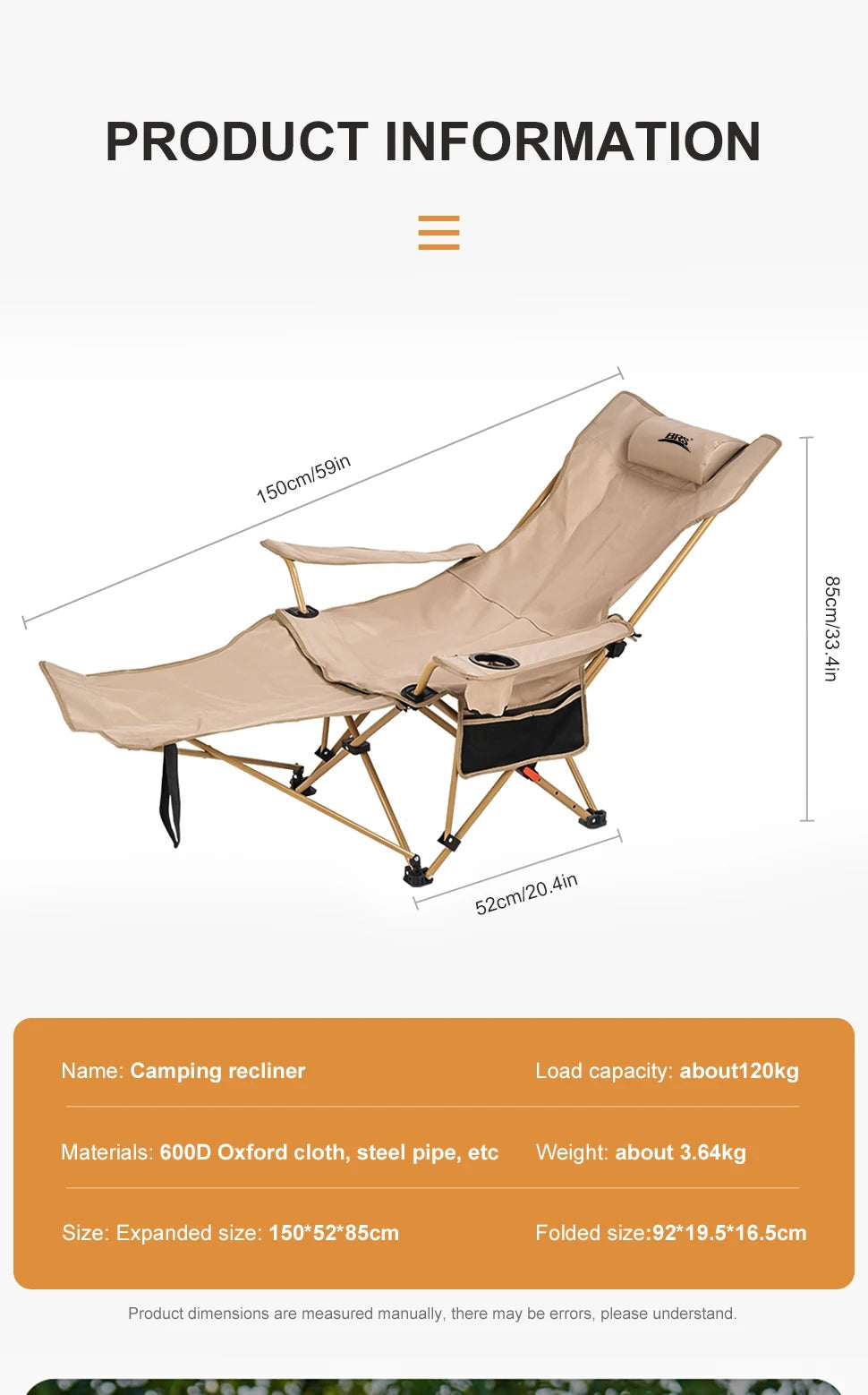 BRS 2-in-1 Reclining Camping Chair Lightweight Folding Camping Lounge Chair with Adjustable Backrest & Footrest for Beach Trekker Essentials