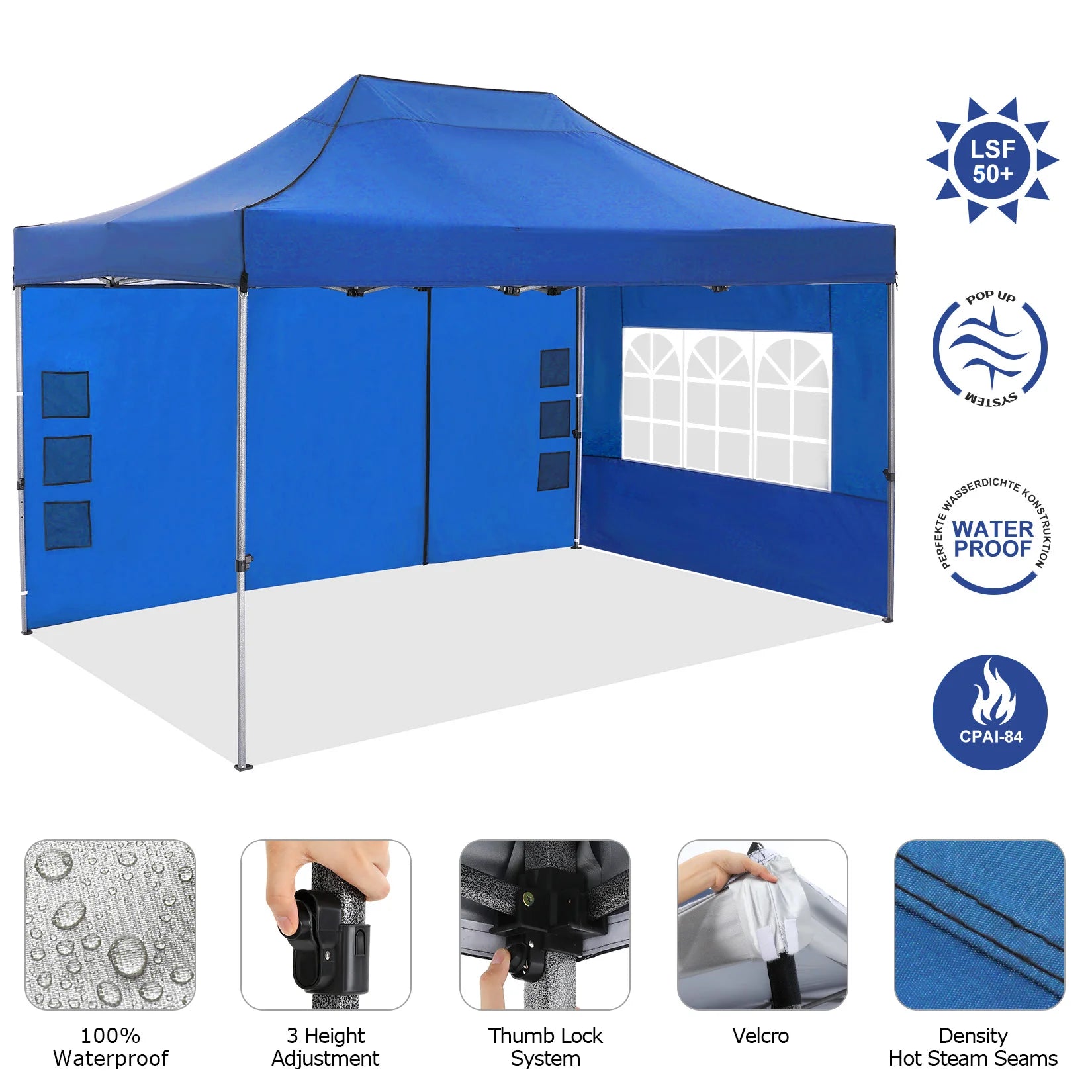 10'x15' Heavy-Duty Pop-Up Canopy Tent – Waterproof 4-Sidewall Commercial Gazebo