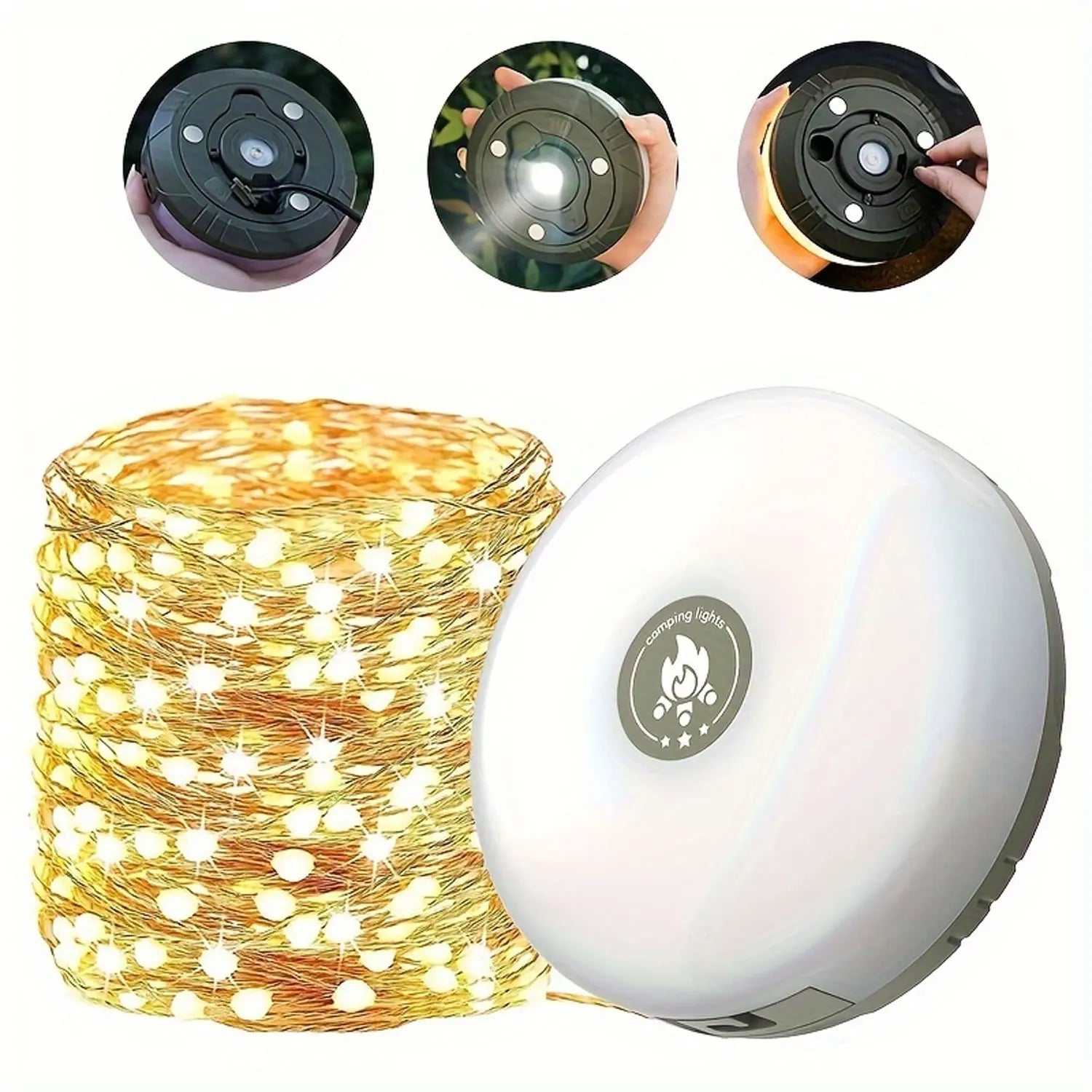 Rechargeable 32.8FT Camping String Lights with Portable LED Lantern – 2-in-1 Tent Lights with 5 Lighting Modes Trekker Essentials