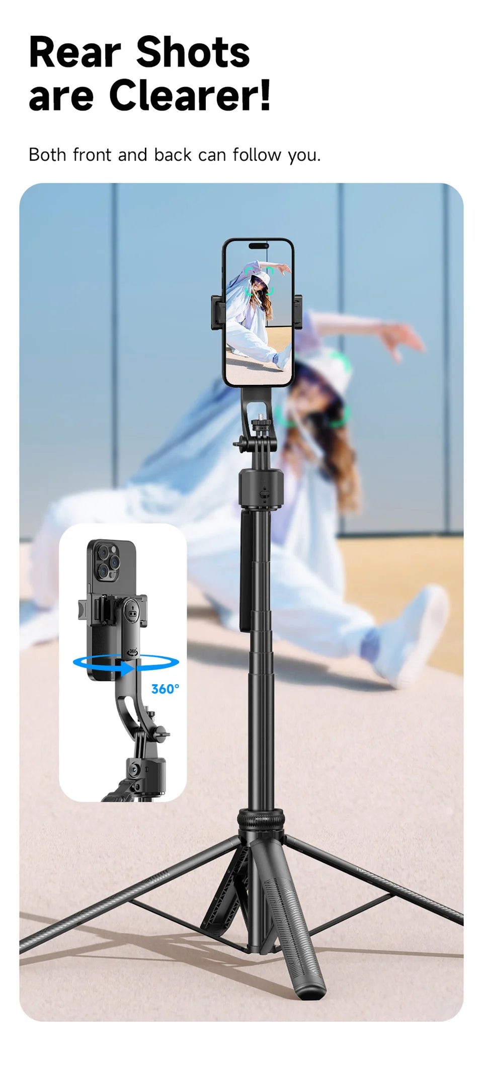 AI Tracking Selfie Stick - 360° Auto-Follow Tripod with Bluetooth Remote