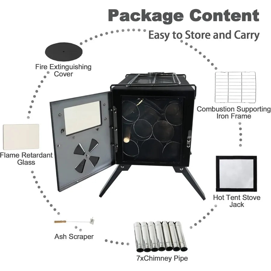 Portable Wood Burning Stove for Camping with Chimney Pipe - Outdoor Heating & Cooking Solution
