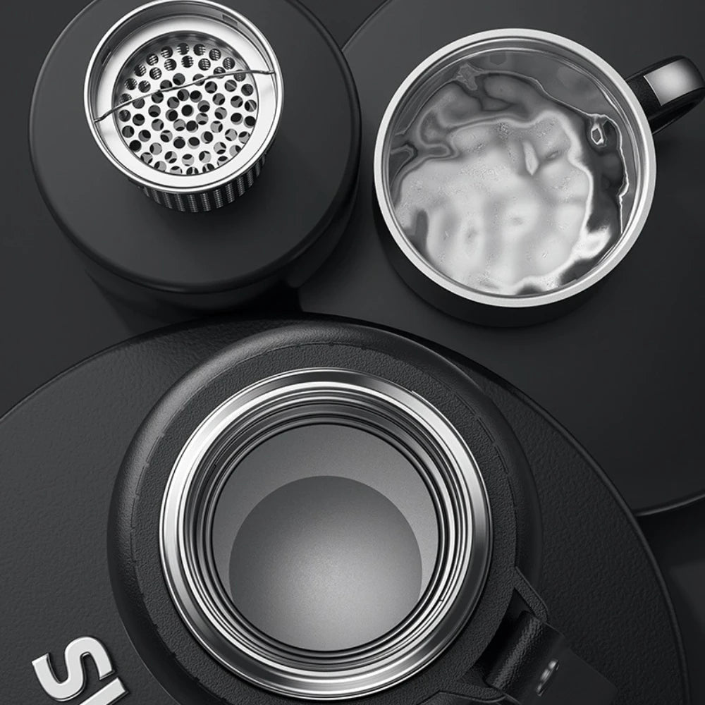 Smart Temperature Display Travel Thermos | 316 Stainless Steel Vacuum Insulated Coffee Mug with Tea Filter