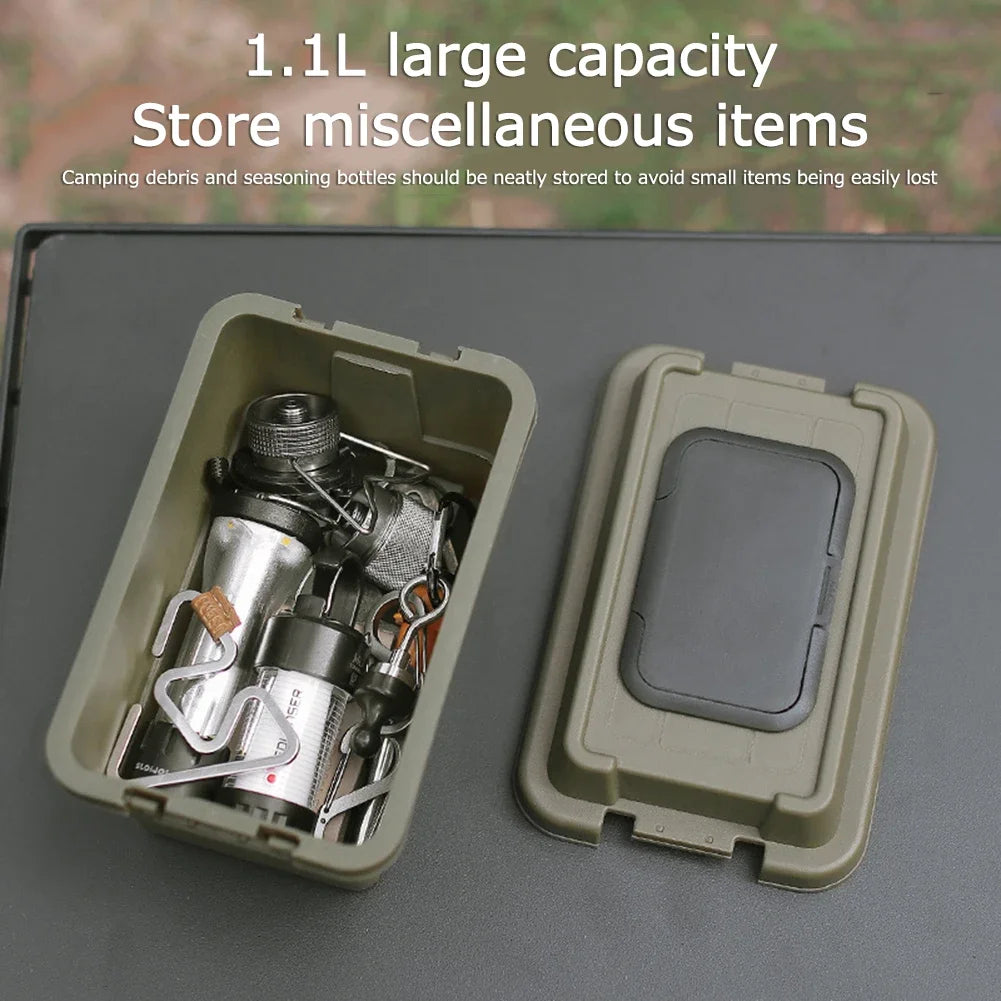 1.1L Outdoor Tissue Storage Box – Waterproof Camping Organizer for Napkins, Seasoning Bottles & Sundries (Army Green/Black/Beige)
