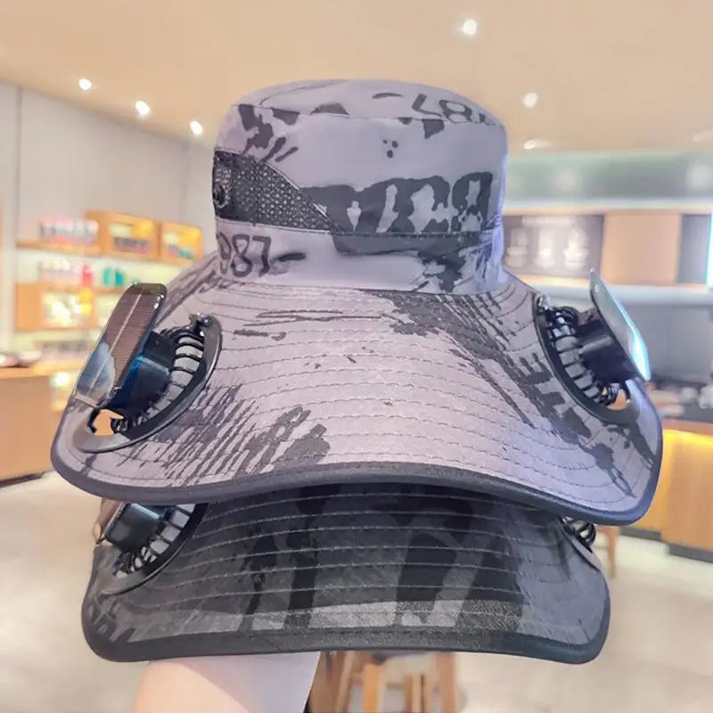 Large Size Quick Dry Bucket Hat With Solar Powered Fan USB Charging Sun Hat For Men Outdoor Hiking Camping Fishing Cooling Wear Trekker Essentials