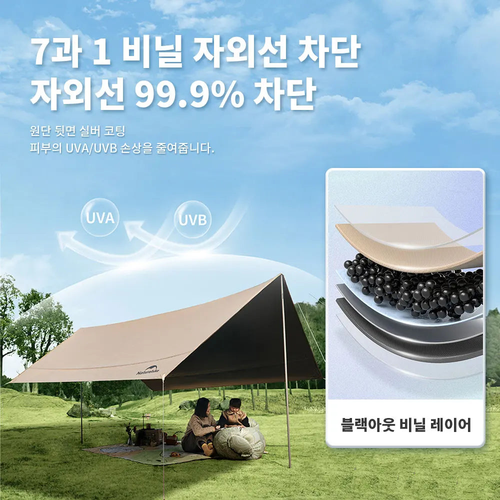 Naturehike Camping Sun Shelter Summer 10-12 Person Awning 17㎡ Sunshade Ourdoor Park Beach Tent Tarp Vinyl Coating Canopy Trekker Essentials