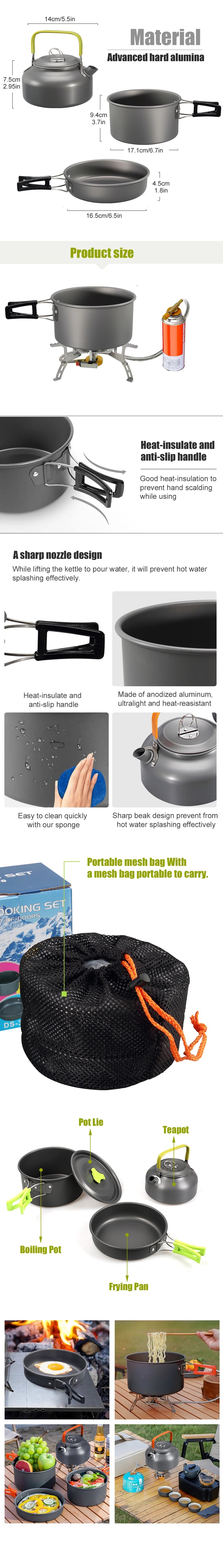 Aluminum Camping Cookware Set – Portable Outdoor Cooking Kit with Pot, Frying Pan & Kettle for 2–3 People Trekker Essentials