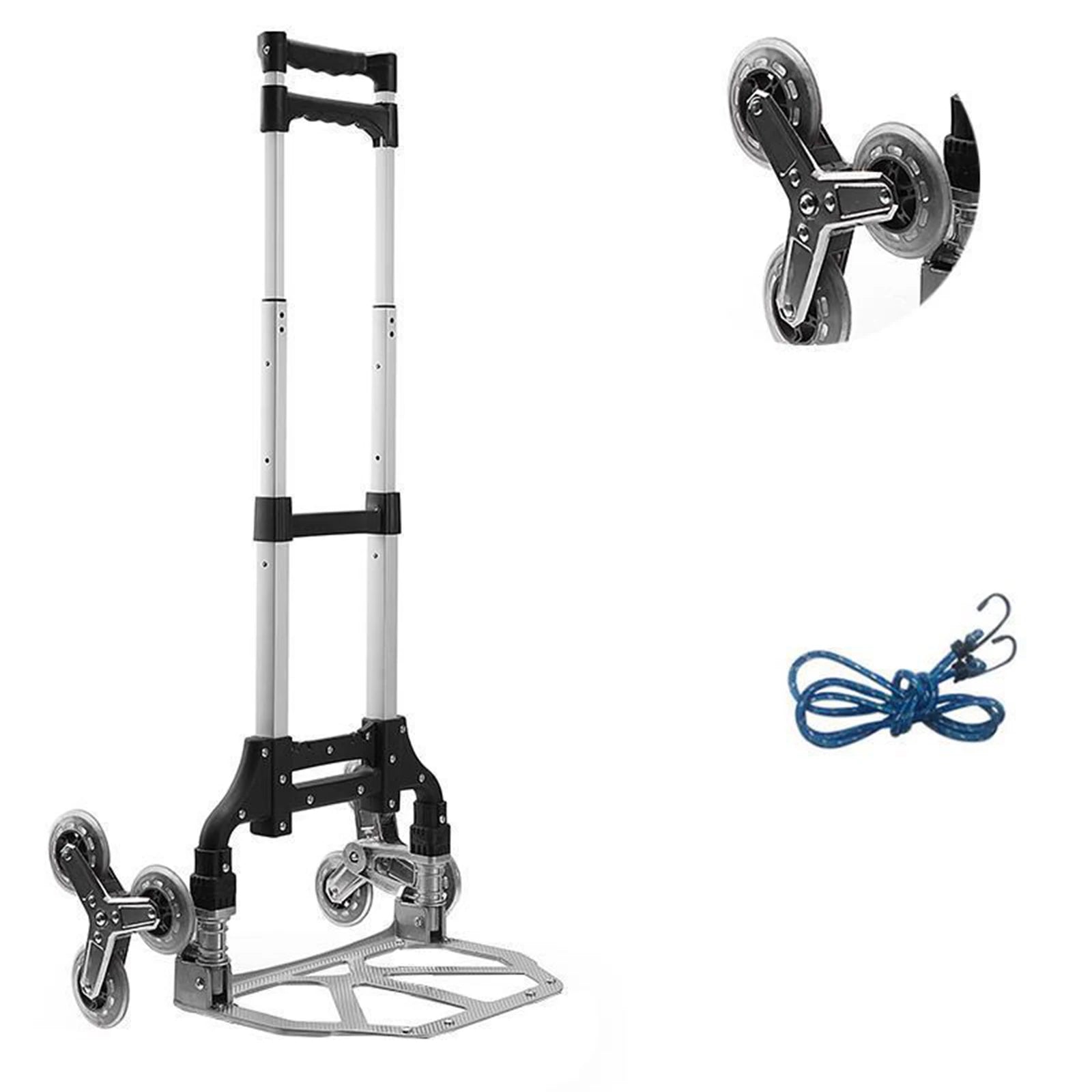 Portable Trolley Cart Aluminum Alloy with Wheels Upstairs Cargo FoldingTrolley Outdoor Step Climbing Travel Folded Trolley
