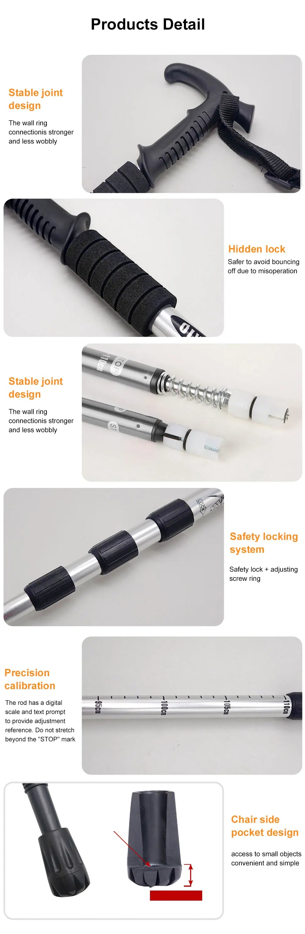 4-Section Telescopic Trekking Pole, Lightweight Folding Walking Stick for Hiking & Climbing