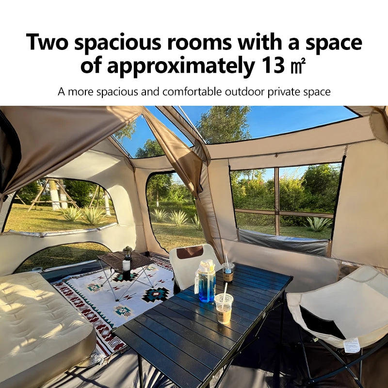 Fully Automatic Quick Open Two-Room Camping Tent – Waterproof 4-8 Person Cabin Tent for Outdoor Overnight Stays