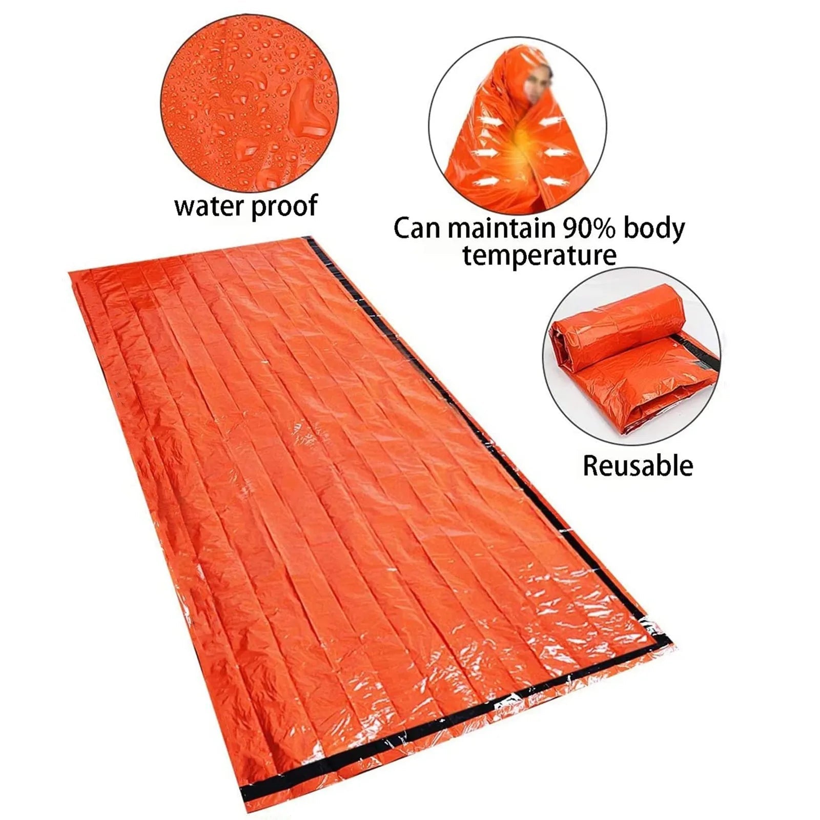 Portable Waterproof Emergency Survival Sleeping Bag Outdoor Edc Camping Gear Thermal Sack First Aid Rescue Kit Mylar Blanket Trekker Essentials