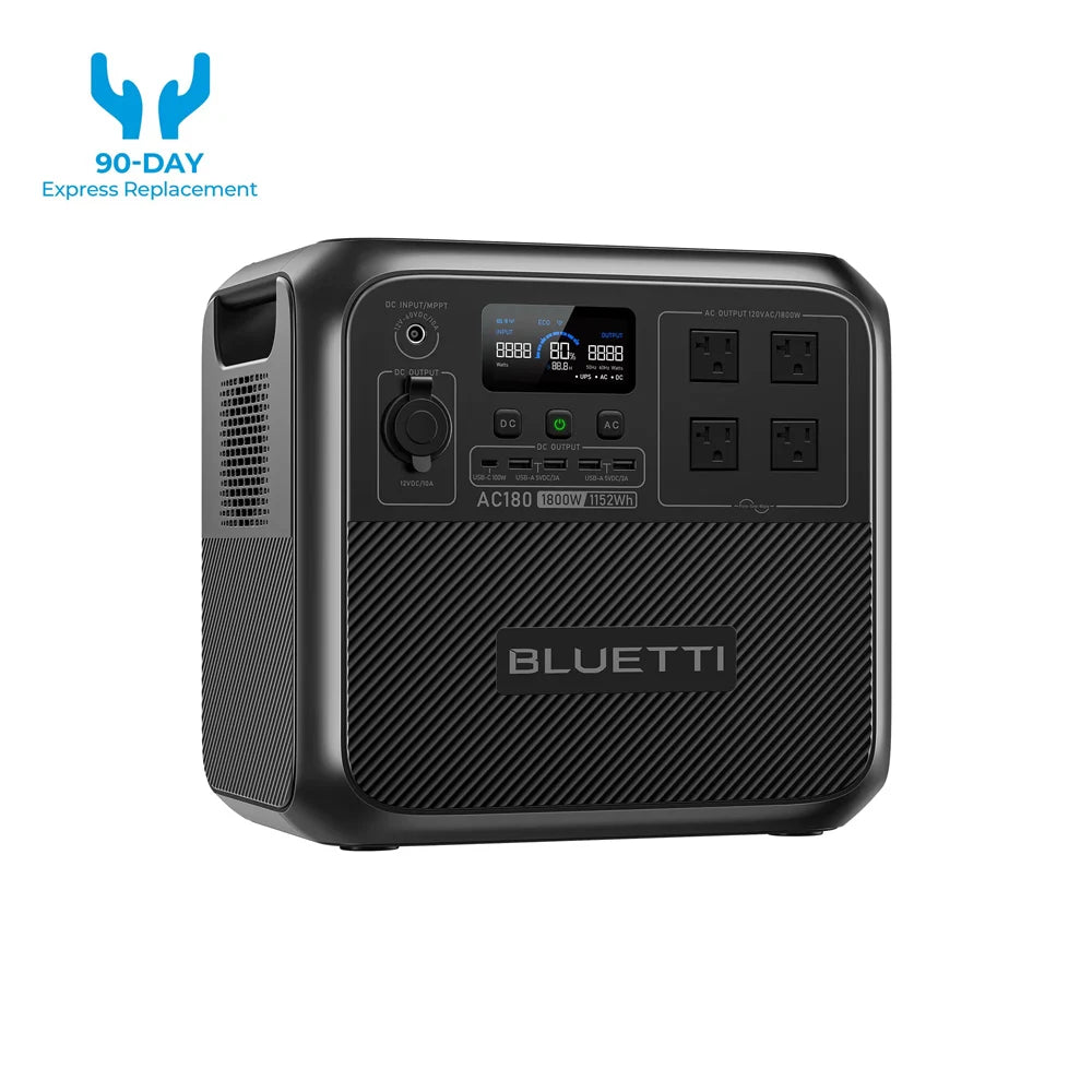 【Brand New】BLUETTI AC180 1152Wh 1800W Portable Power Station 2700W Surge LiFePO4 Pure Sine Wave 45 Mins Fast Charging Four Ways Recharge APP Control Energy Storage for Camping RV Van Life Home Emergency Blackout Off Grid Trekker Essentials