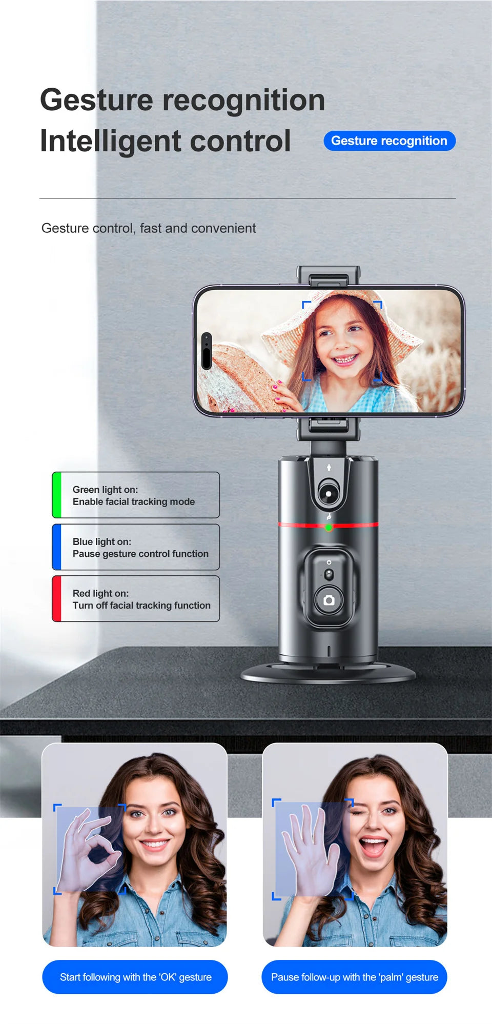360° Rotating Phone Gimbal with 1.5M Selfie Stick & Face Tracking – Stabilizer for TikTok, Vlogging & Live Streaming