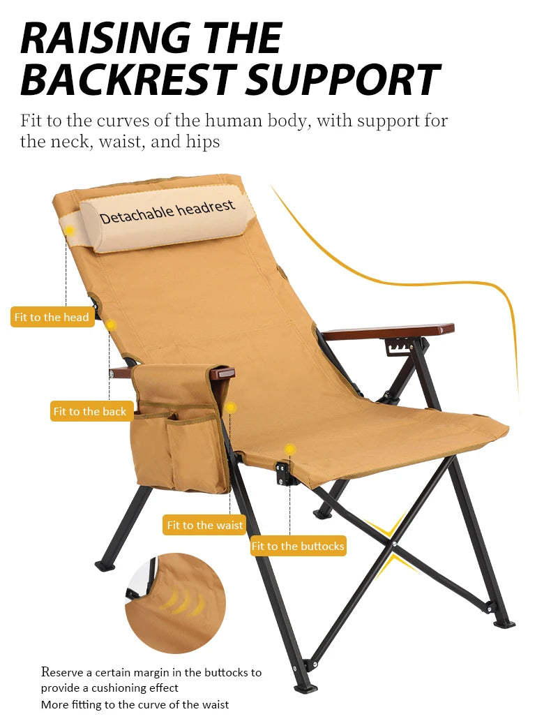 Adjustable 5-Position Folding Chair With Pillow & Armrests - Perfect For Outdoor Camping, Fishing, And Patio Relaxation