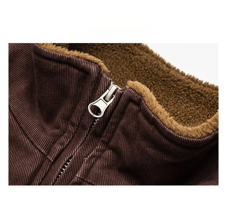 Vintage Polar Fleece Jacket Men's Winter Thick Loose Fit Streetwear Warm Coat