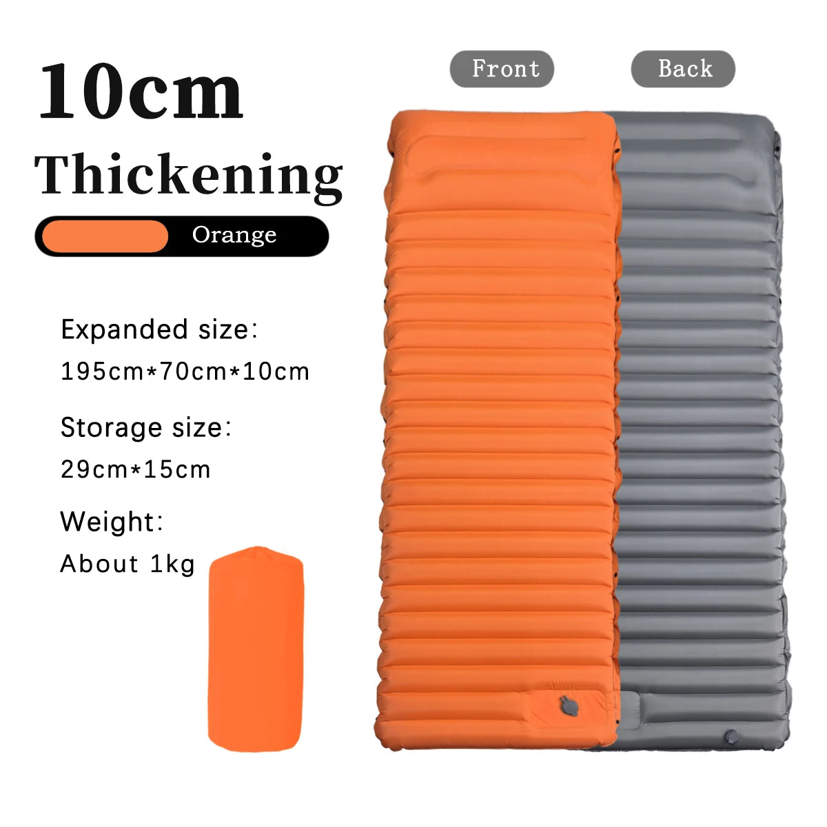 Ultra-Light 10cm TPU Inflatable Camping Pad with Built-In Pump