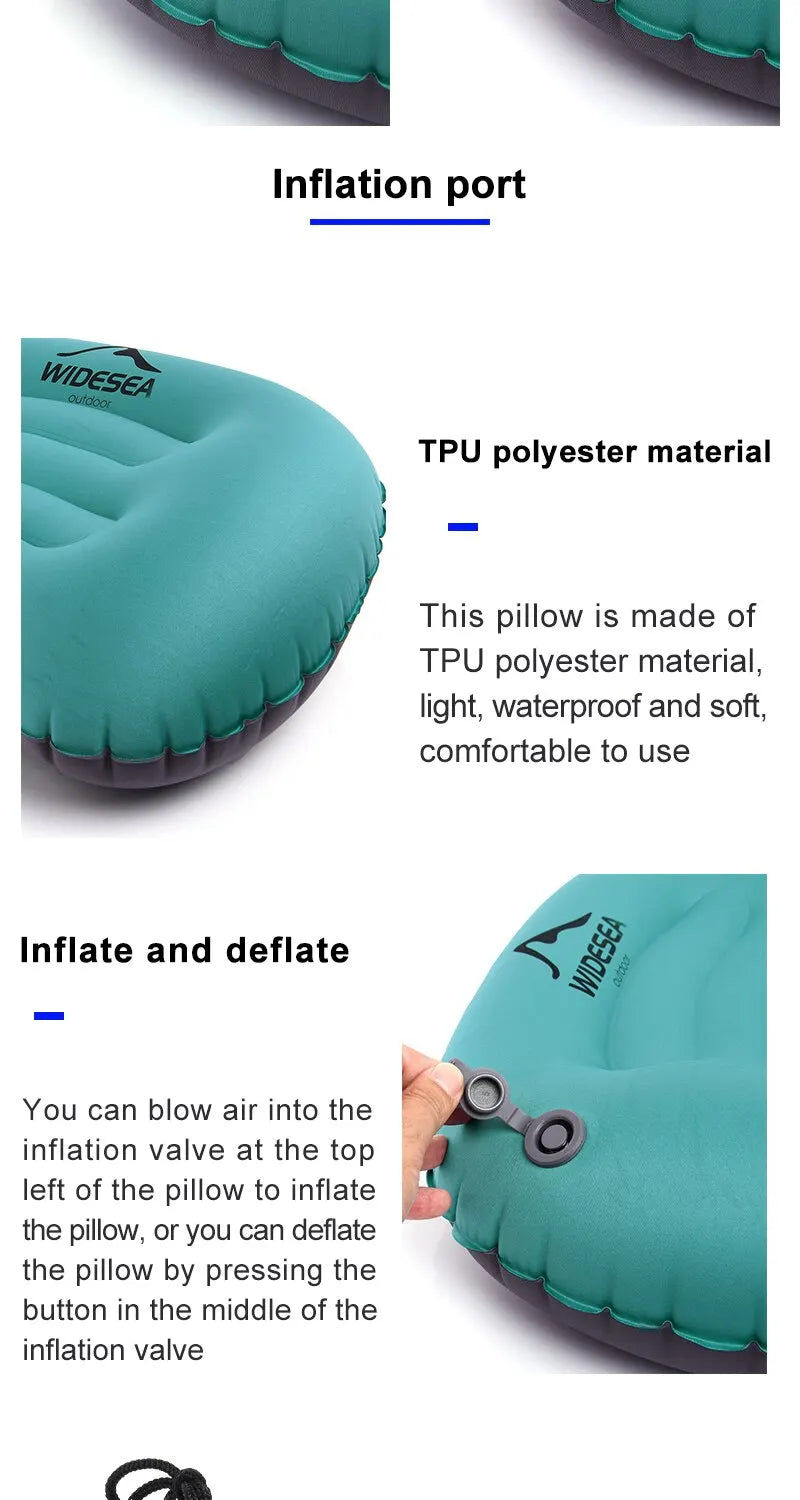 Almohada inflable portátil para acampar: cojín de aire comprimible para viajes y dormir al aire libre