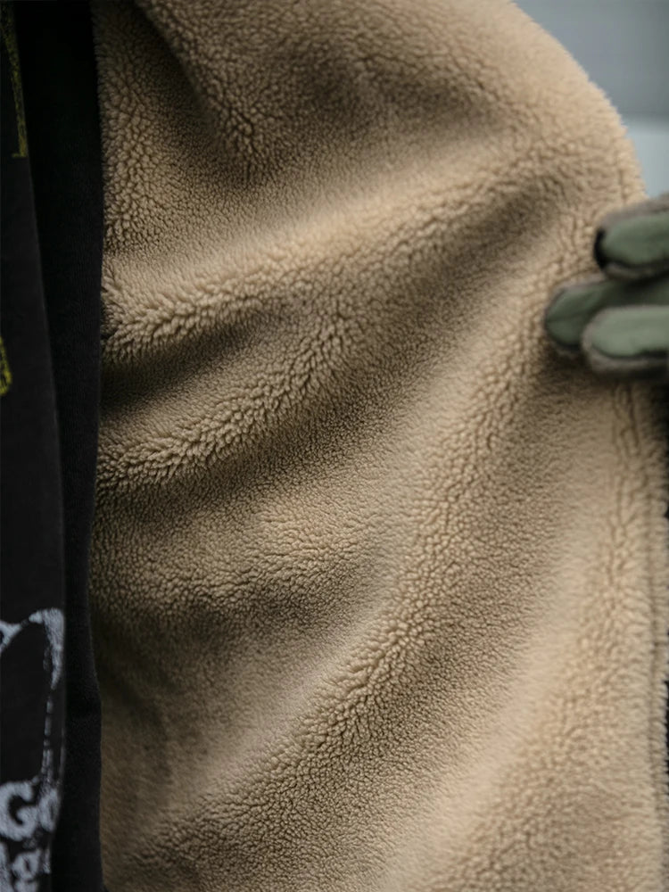 Vintage Polar Fleece Jacket Men's Winter Thick Loose Fit Streetwear Warm Coat