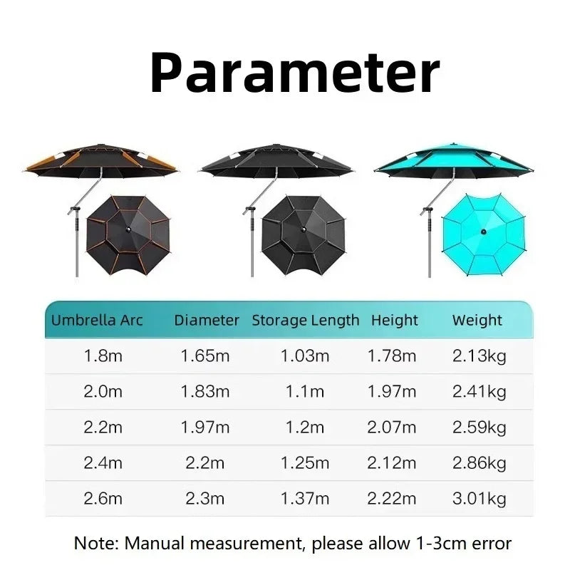Upgraded Fishing Umbrella – Large Parasol with Stainless Steel Rod for Outdoor Sunshade