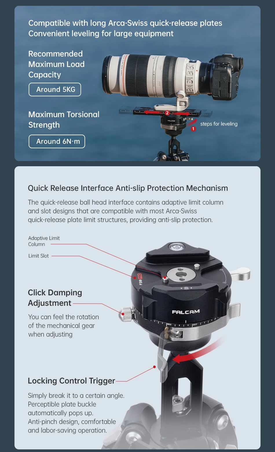 Trípode de viaje de fibra de carbono - Trípode profesional de bloqueo rápido con montura F38