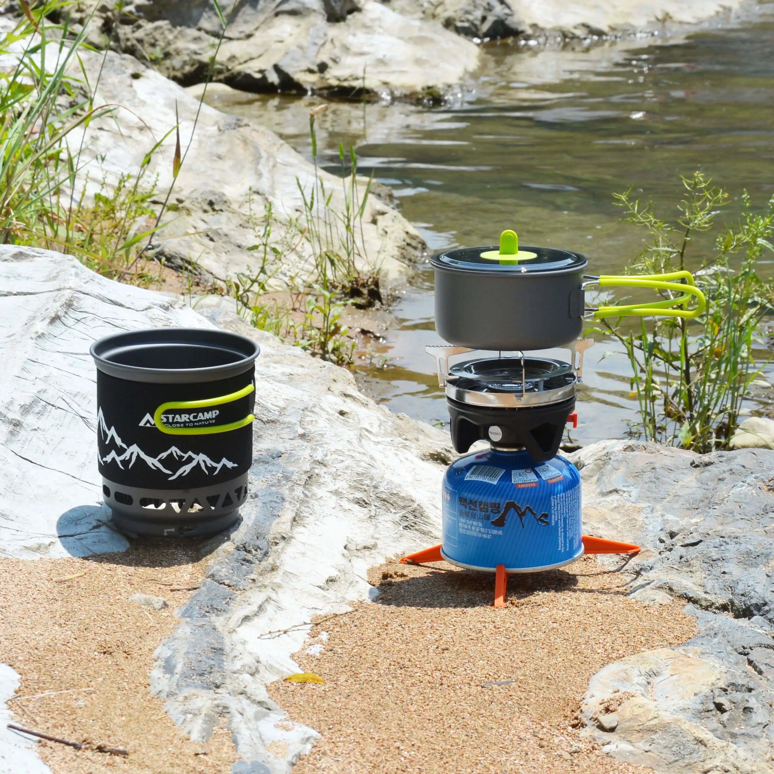 1000+500ml Dual-Pot Fast-Boil Camping Stove System with Ignition