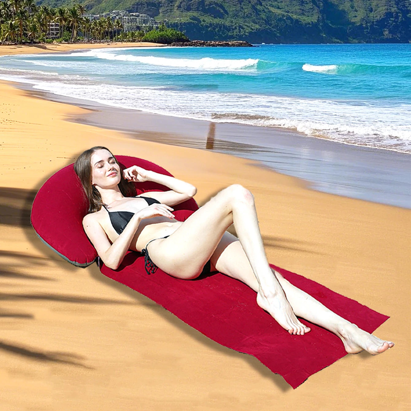 1PCOutdoor Camping Foldable Inflatable Beach Mat, Compact, Convenient and Simple Camping Outdoor Mat, Suitable For Beach Parties Trekker Essentials
