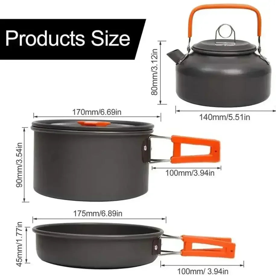 Compact Nonstick Camping Cookware Set with Foldable Handles for Backpacking