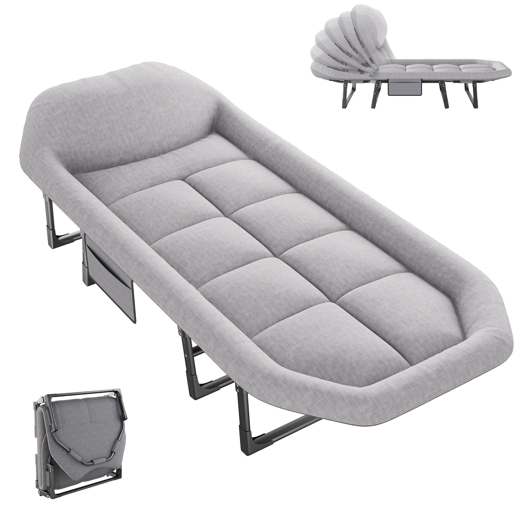JHK Folding Camping Makeshift Bed with Mattress Lightweight Adjustable Camping Bed Supports 450 lbs Camping Cot with Carry Bag 6 Angle Camping Bed for Camp Outdoor Trekker Essentials