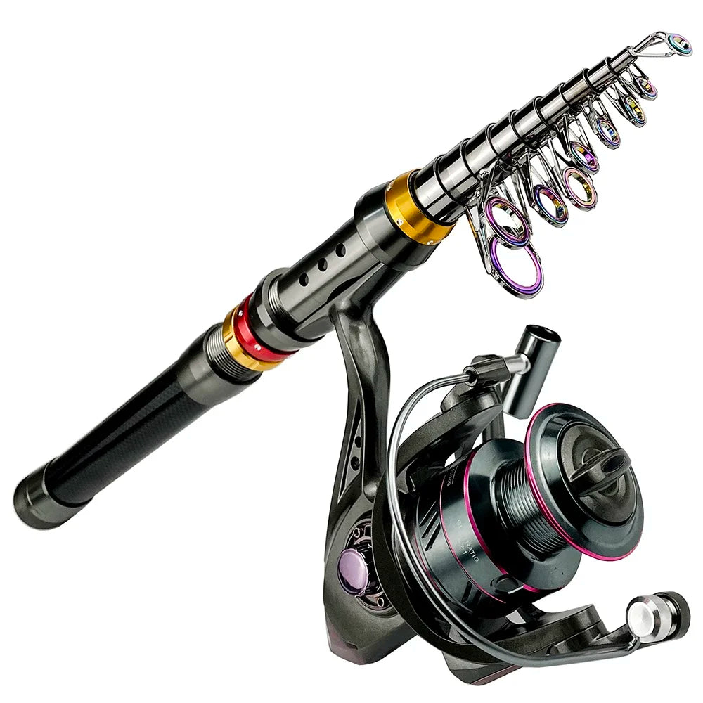 1.8-3.6m Carbon Fiber Fishing Rod And Reel Combo Super Hard Telescopic Fishing Pole Spinning Reel Kit Max Resistance 3-8kg Pesca Trekker Essentials