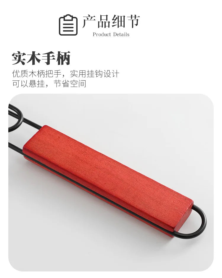 Pinza de malla antiadherente para barbacoa con mango de madera para camping