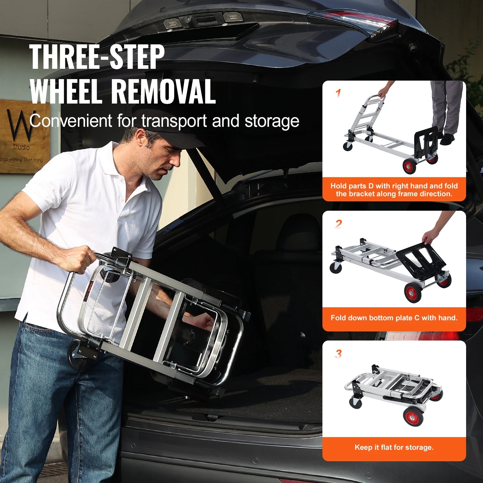 SucceBuy 400 lbs Folding Hand Truck Lightweight Dolly with Wheels Foldable Luggage Utility Cart for Warehouse Transport Moving Trekker Essentials
