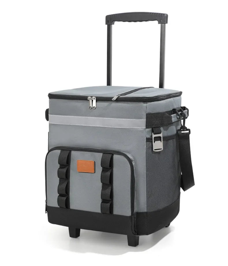 35L Leakproof Soft Cooler Bag with Wheels Large Capacity Insulated Thermal Tote for Picnic Camping Beach Delivery Multi-purpose Trekker Essentials