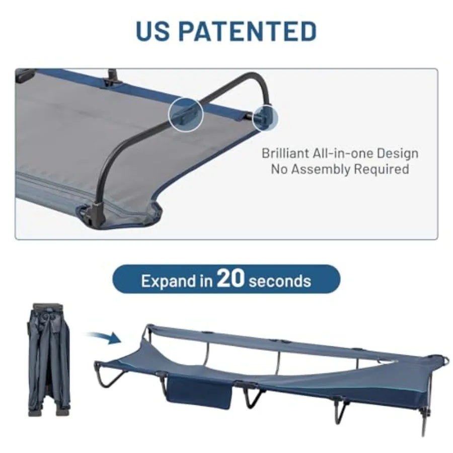 20-Second Quick Set-Up Lightweight Aluminum Folding Camping Cot with Zipper Closure and Portable Carry Bag Included Ideal for O