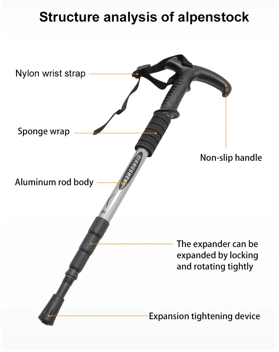 4-Section Telescopic Trekking Pole, Lightweight Folding Walking Stick for Hiking & Climbing