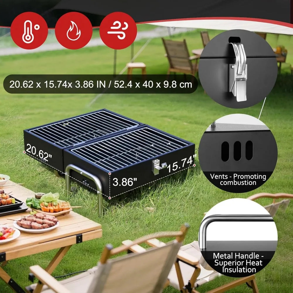 Portable Charcoal Grill, Table Top Small BBQ Grill For Outdoor, Camping, Beach, Easy Assembly, Heavy Duty & Multi-Use Small Gril Trekker Essentials