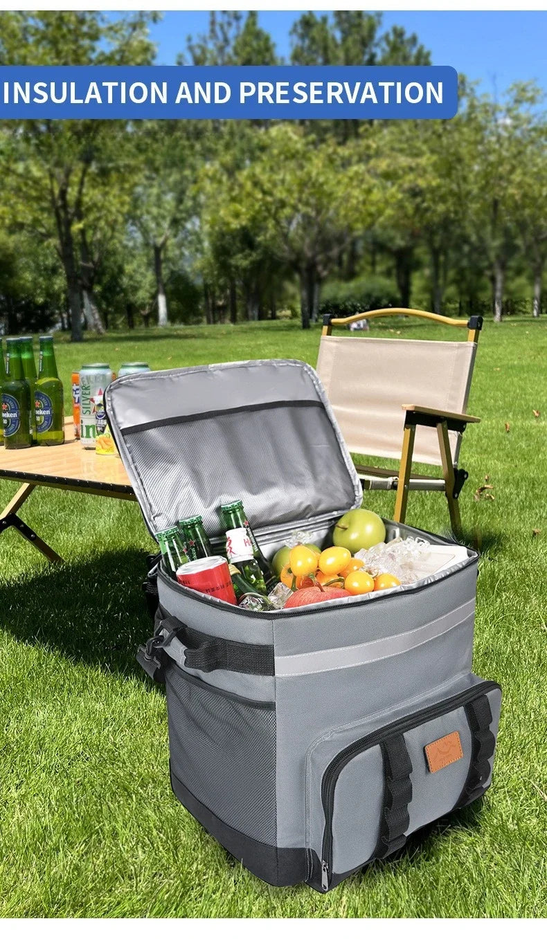 35L Leakproof Soft Cooler Bag with Wheels Large Capacity Insulated Thermal Tote for Picnic Camping Beach Delivery Multi-purpose Trekker Essentials