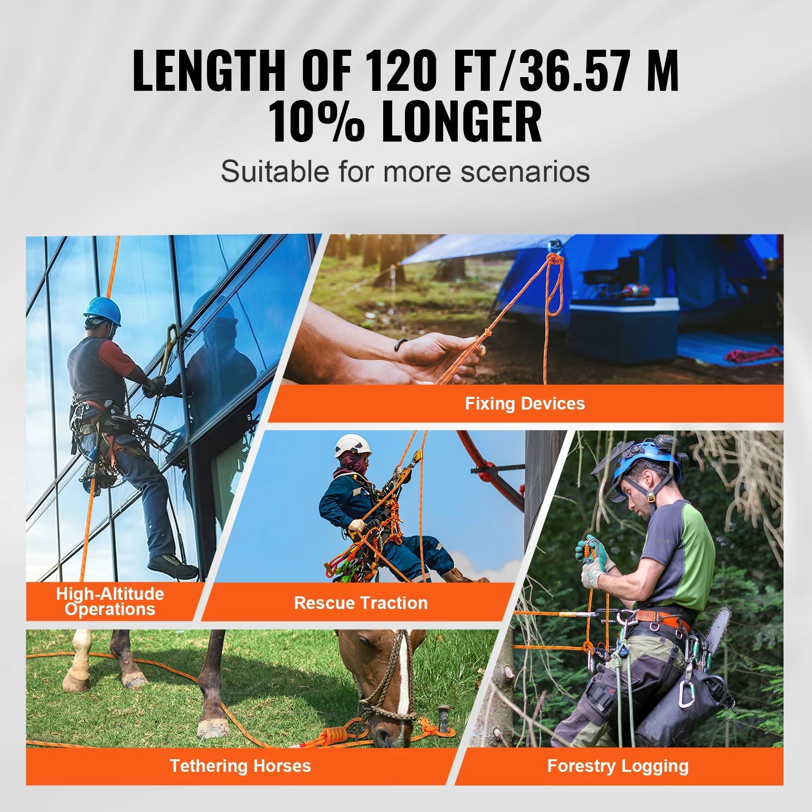 SucceBuy 120ft Dual-Weave Polyester Cord 3/8 1/2in 48-Strand Multi-Use Rope for Arborist Activities Outdoor Adventures Versatile Trekker Essentials
