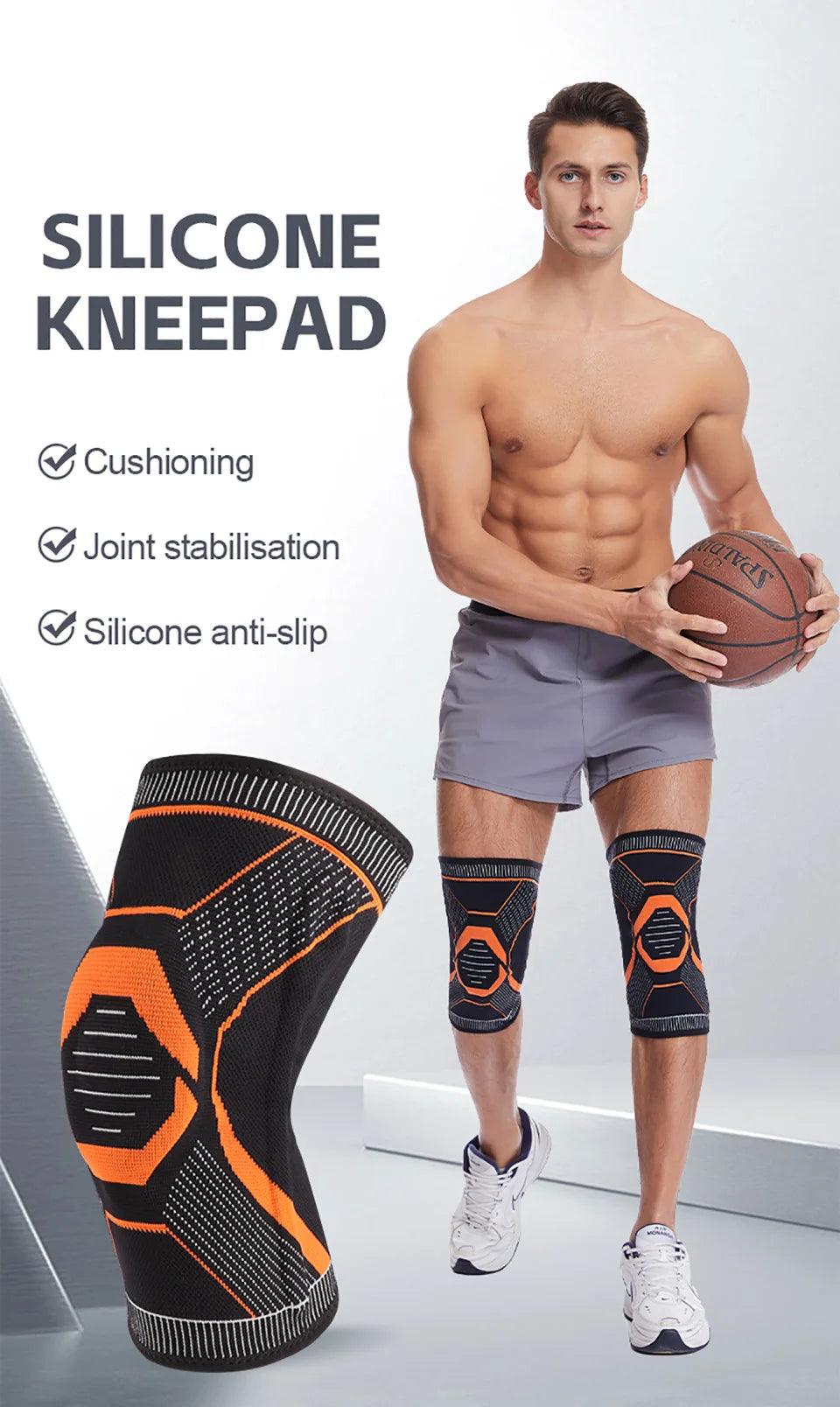 1Pcs Sports Knee Pads Silicone Spring Anti-slip Knee Support Keep Warm Outdoor Sports Skipping Cycling Hiking Mountain Climbing Trekker Essentials
