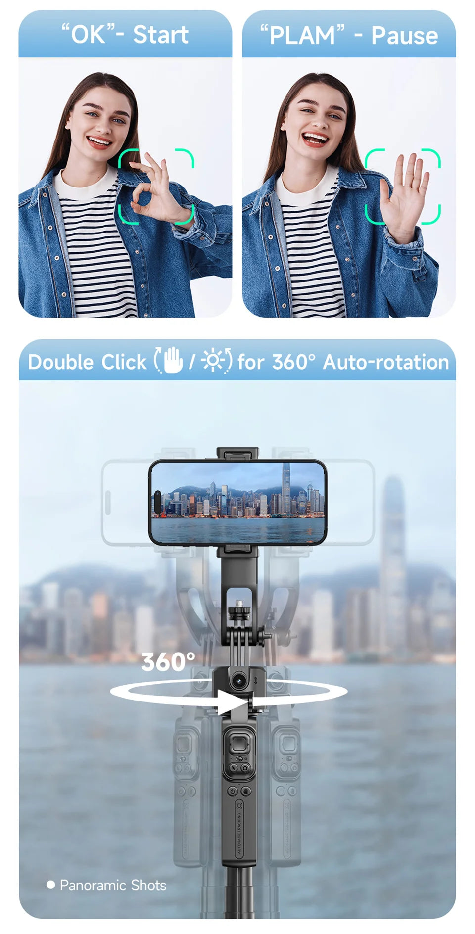 AI Tracking Selfie Stick - 360° Auto-Follow Tripod with Bluetooth Remote